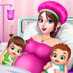 Pregnant Mom And Twin Baby Care Nursery Game icon